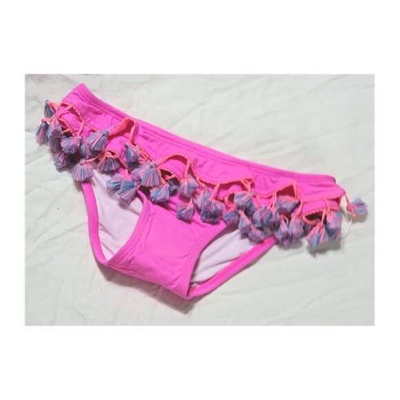NWOT PIlyq PQ Girls 4 Hot Neon Pink & Blue Tasseled Bikini Bottom 109977 - Picture 1 of 2